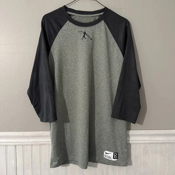 Men’s Size S Nike Baseball Swingman Raglan Gray Training Shirt Athletic Cut - Picture 1 of 8